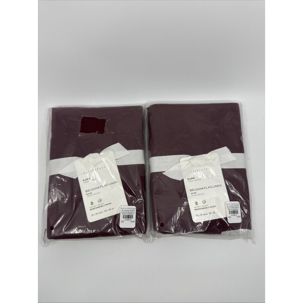 Pottery Barn Merlot Euro Belgian Flax Linen Shams Set Of 2 26"x26" New